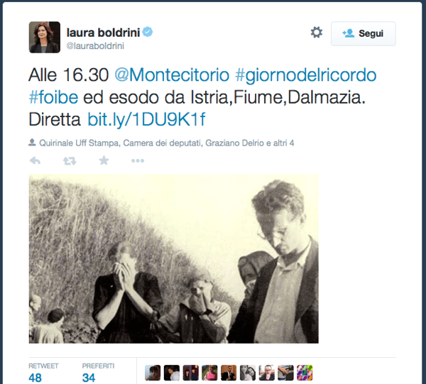 Il tweet di Laura Boldrini