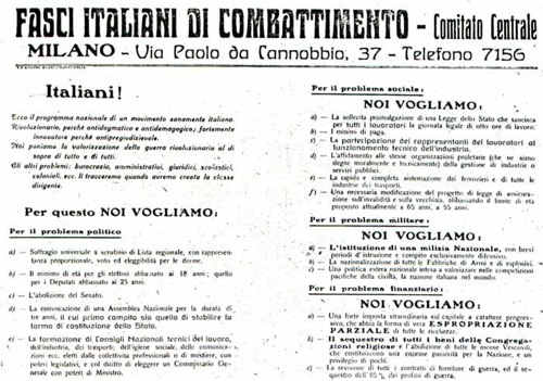 Programma di San Sepolcro, 1919