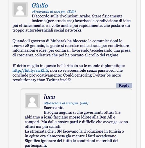 Esempio di nidificazione e replica diretta a un commento