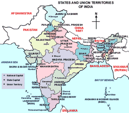 Carta geografica politica dell'India