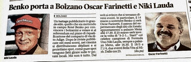 Benko porta a Bolzano Oscar Farinetti e Niki Lauda