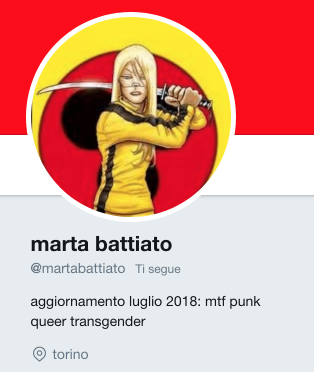 Il profilo di Marta Battiato su Twitter.